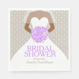 Brautparty Weißes Hochzeitskleid lila Rose Serviette