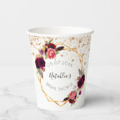 Brautparty Weißgold Bordeaux Blumengestein Glitzer Pappbecher (Rückseite)