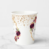 Brautparty Weißgold Bordeaux Blumengestein Glitzer Pappbecher (Links)