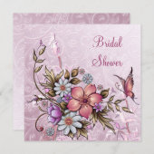 Brautparty Weißrosa Blume Schmetterling Einladung (Vorne/Hinten)