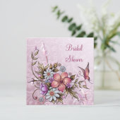 Brautparty Weißrosa Blume Schmetterling Einladung (Stehend Vorderseite)