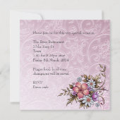 Brautparty Weißrosa Blume Schmetterling Einladung (Rückseite)