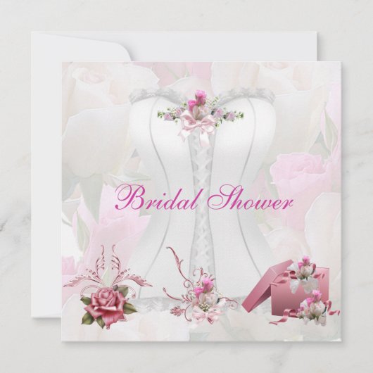 Brautparty Weißrosa Korsett Einladung (Vorderseite)