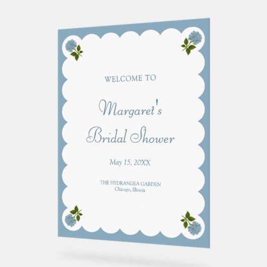 Brautparty Welcome Sign Dusty Blue Hydrangea Acrylschild (Winkel)