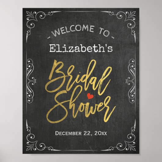 Brautparty Welcome Sign Gold Script Chalkboard Poster (Vorne)