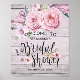 Brautparty Welcome Watercolor Boho Floral Wood Poster