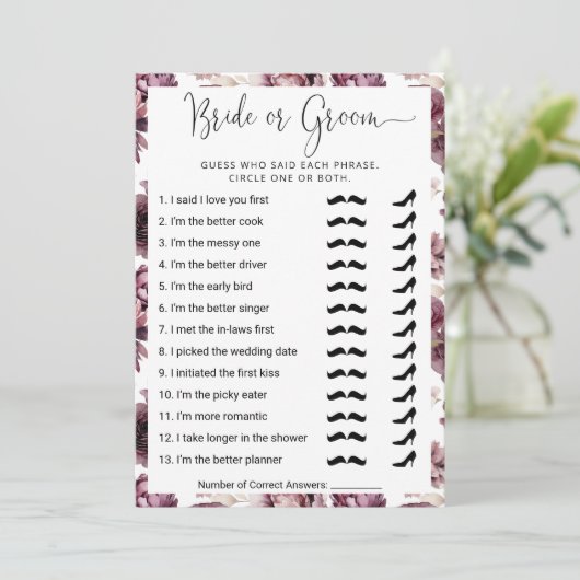 Brautparty Wer kennt das beste Paar? Spielkarte Einladung (Stehend Vorderseite)