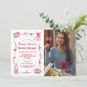 Brautparty Whimsical Hand Drawing Foto Einladung (Stehend Vorderseite)