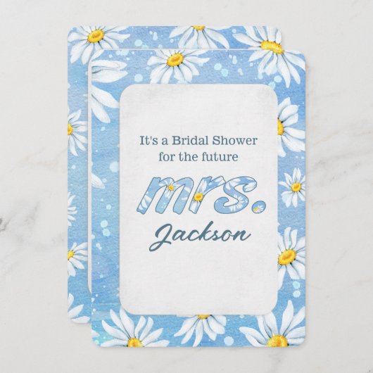 Brautparty White Daisies on Blue Einladung (Vorne/Hinten)