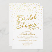 BRAUTPARTY White & Gold Confetti Dot Einladung (Vorne/Hinten)