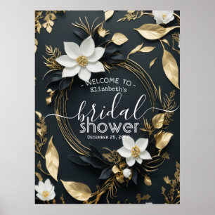 Brautparty "White Gold Floral Wreath" Willkommen Poster