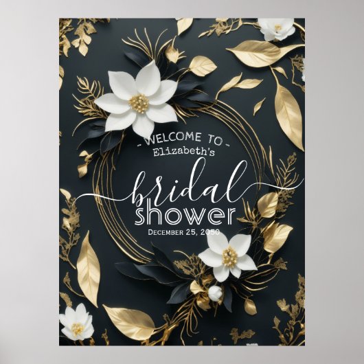 Brautparty "White Gold Floral Wreath" Willkommen Poster (Vorne)