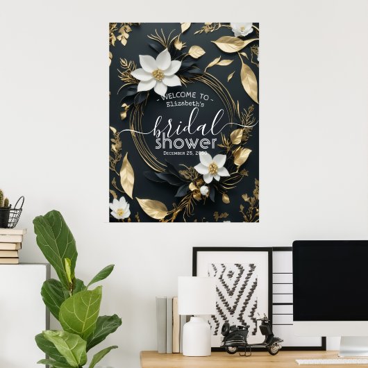 Brautparty "White Gold Floral Wreath" Willkommen Poster (Heimbüro)