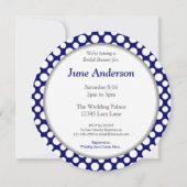 Brautparty White Polka Dots auf blaue Einladung (Rückseite)