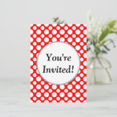 Brautparty White Polka Dots on Red Invitation Einladung (Stehend Vorderseite)