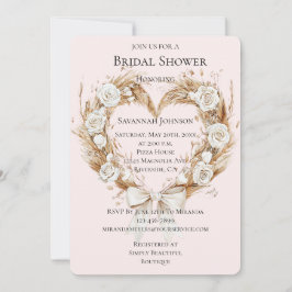 Brautparty "White Roses Floral Heart" Einladung