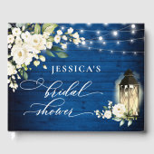 Brautparty White Roses Royal Blue Wood Lantern Gästebuch (Vorderseite)