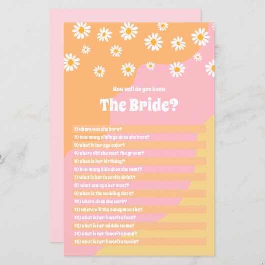 Brautparty, wie gut Sie das Bride-Spiel kennen (Vorne/Hinten)