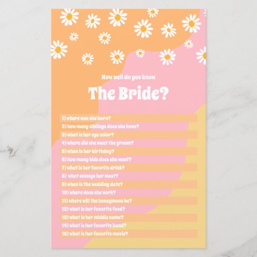 Brautparty, wie gut Sie das Bride-Spiel kennen (Vorderseite)