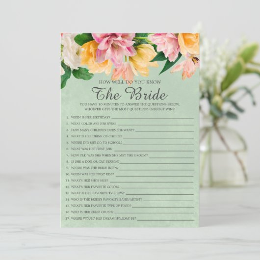 Brautparty, wie gut Sie das Bride-Spiel kennen Einladung (Stehend Vorderseite)