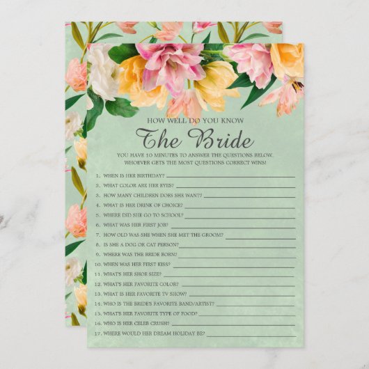 Brautparty, wie gut Sie das Bride-Spiel kennen Einladung (Vorne/Hinten)