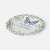 Brautparty Wildblume Blauer Schmetterling Grüne Pappteller (Schrägansicht)