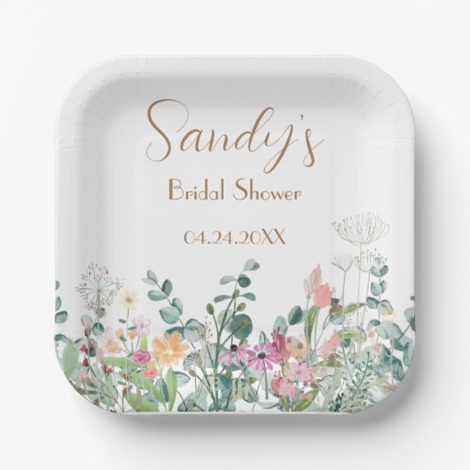 Brautparty Wildblume Boho Blumenpapierplatte Pappteller (Vorderseite)