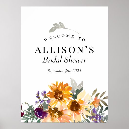 Brautparty Wildblume Sonnenblumen Begrüßungszeiche Poster (Vorne)