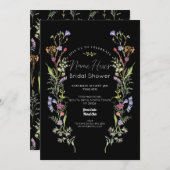 Brautparty Wildblumen Blumenditsy Dunkel Einladung (Vorne/Hinten)