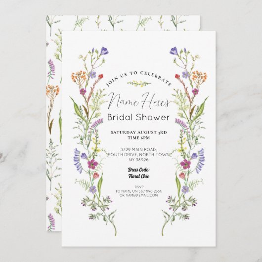 Brautparty Wildblumen Blumenditsy Einladung (Vorne/Hinten)