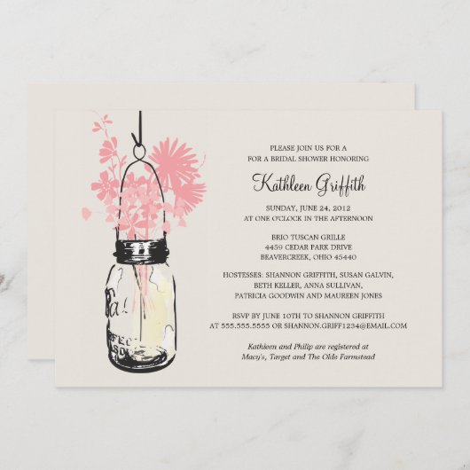 Brautparty Wildblumen & Mason Jar Einladung (Vorne/Hinten)