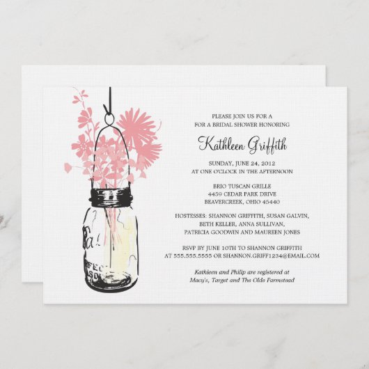 Brautparty Wildblumen & Mason Jar Einladung (Vorne/Hinten)