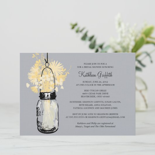 Brautparty Wildblumen & Mason Jar Einladung (Stehend Vorderseite)