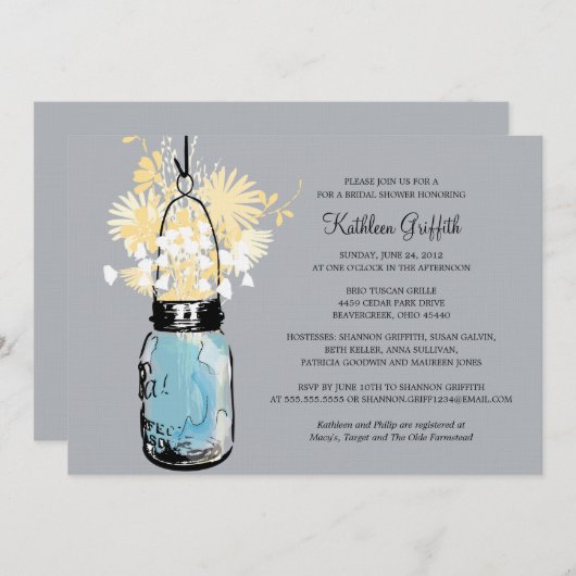 Brautparty Wildblumen & Mason Jar Einladung (Vorne/Hinten)