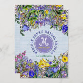 Brautparty Wildblumen Monogramm Vintag florale Einladung (Vorne/Hinten)