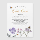 Brautparty Wildblumen violett rosa Biene Luxus Magneteinladung (Vorderseite)