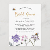 Brautparty Wildblumen violette Rosa Biene Einladungspostkarte (Vorderseite)