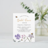 Brautparty Wildblumen violette Rosa Biene Einladungspostkarte (Stehend Vorderseite)