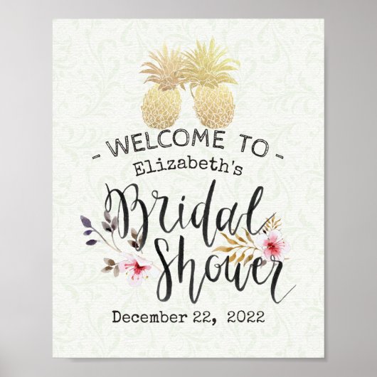 Brautparty Willkommen Modernes Gold Ananas Paar Poster (Vorne)