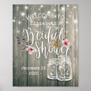 Brautparty Willkommen Rustic Wood Mason Jar Lights Poster