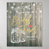 Brautparty Willkommen Rustic Wood Mason Jar Lights Poster (Vorne)