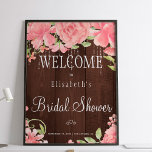 Brautparty-Willkommensschild mit Blumenmotiven Poster<br><div class="desc">Chic und elegant gestaltetes Brautparty-Plakat mit rustikal blass rosafarbenen Pfannkuchen und funkelnden Lichtern auf braunem Holzfußboden. Ideal für den Sommer | Garten |Herbstfall | Land rustikale thematische Brautpartys.</div>
