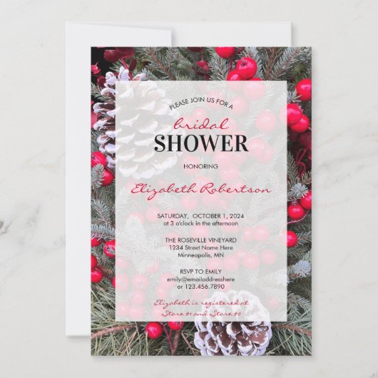 Brautparty Winter Berries Pinecone Einladung (Vorderseite)