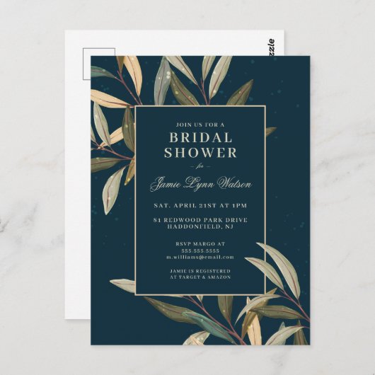 Brautparty | Winter-Blätter Postkarte (Vorne/Hinten)