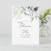 Brautparty Winter White Floral Botanic Einladung (Stehend Vorderseite)