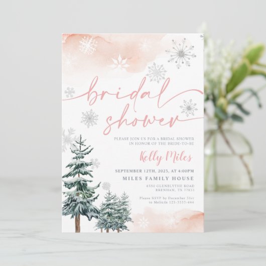 Brautparty Winterrosa Rosa Erlebnis Einladung (Stehend Vorderseite)