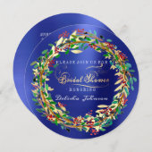 Brautparty Woodland Cobalt Blumengrün Einladung (Vorne/Hinten)