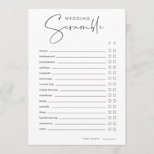 Brautparty Word Scramble & Trivia Spielkarte Einladung (Vorderseite)