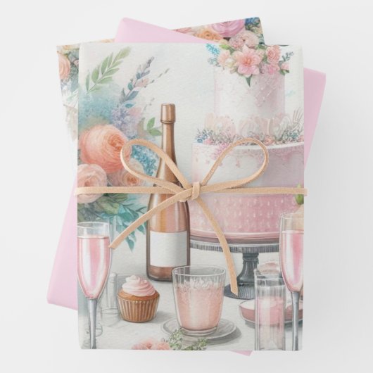 Brautparty Wrapping Paper Flat Sheet Set 3 Geschenkpapier Set (Beispiel)