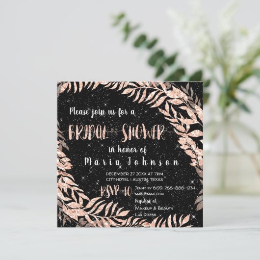 Brautparty Wreath Glitzer Rose Gold Sky Stars Einladung (Stehend Vorderseite)